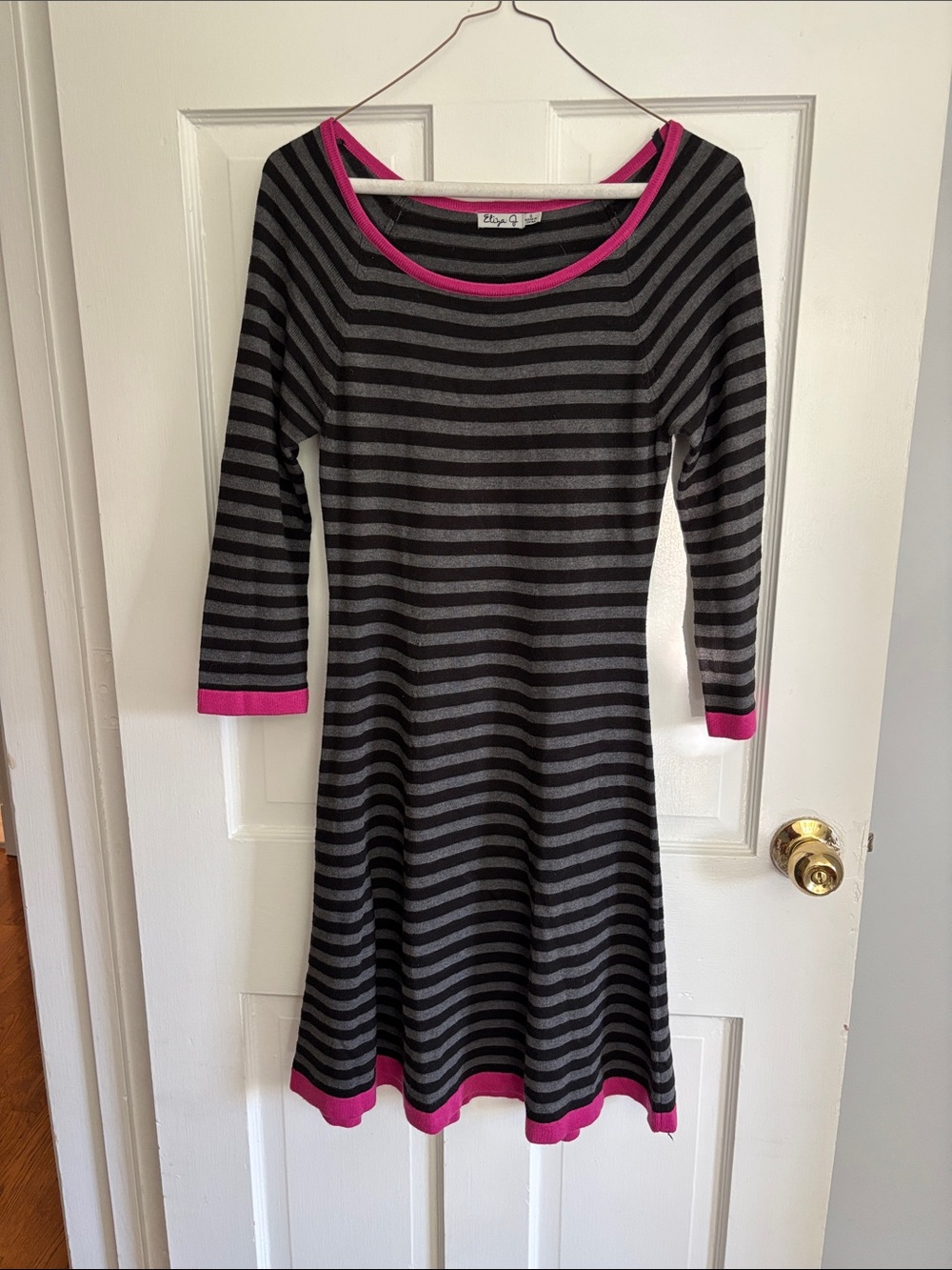 Women’s Eliza J Black & Gray Stripe Dress with Pink Trim